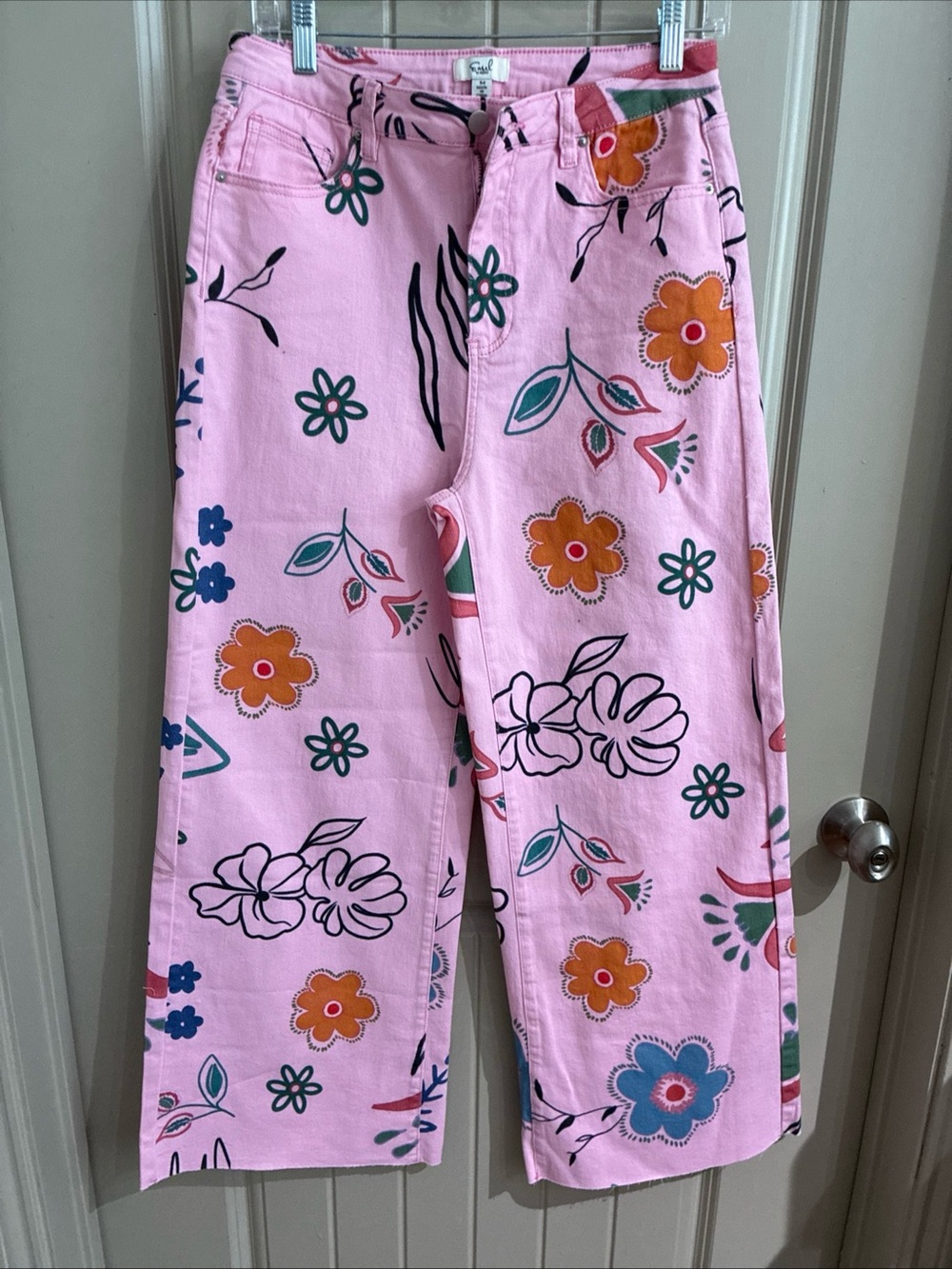 Women's Pink Floral Wide Leg Jeans